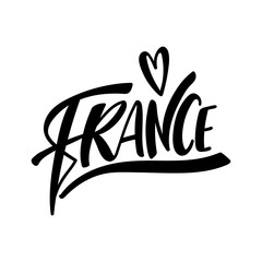 Handwritten word France. Hand drawn lettering.