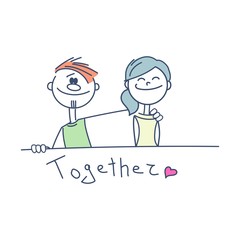 Cute couple. Boy hugging his girl. Vector illustration.