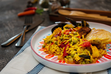 Prawn with rice - closeup of prawn with rice - traditionnal spanish food paella