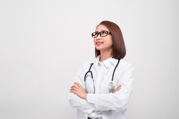 A young doctor on the white background