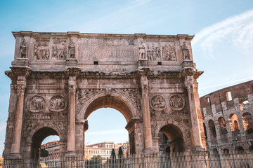Fototapeta na wymiar Arco di Constantino and Colosseum, Rome Italy