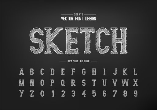 Chalk font and sketch alphabet vector, Hand draw writing style typeface letter and number design