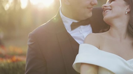 Lovely groom and bride. Wedding day. First look of young wedding couple, bride and groom. Beautiful wedding couple.