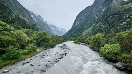 Fototapeta na wymiar Langtang Khola flowing down from Langtang Valley