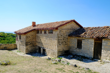 Fototapeta na wymiar Old stone building in the cave town of Chufut-Kale, Crimea.