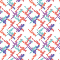 seamless bold plaid pattern with thin brushstrokes and thin stripes hand painted in bright