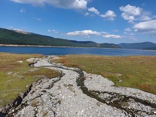 Beautiful Romanian lakes and mountains. Drone footage.