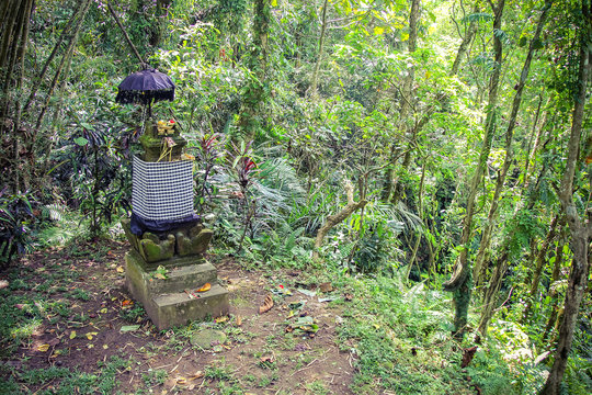 Traditional Spirit House From Buddhist Cosmology In Forest, Thailand