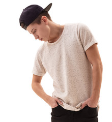 Young handsome rap dancer in black baseball cap
