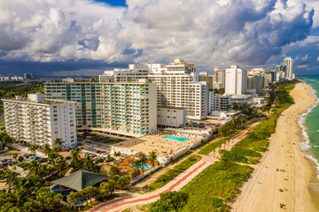 Fototapeta premium Aerial drone photo Miami Beach Oceanfront condominiums travel destination