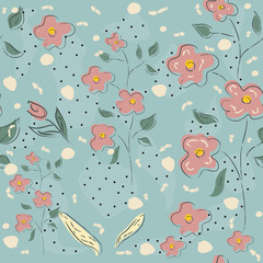 Seamless floral pattern with hand drawn plants