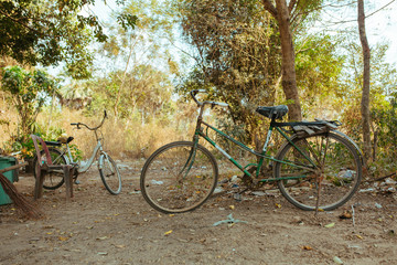 Fototapeta na wymiar Classic vintage Bicycle in Angkor Wat temple Cambodia