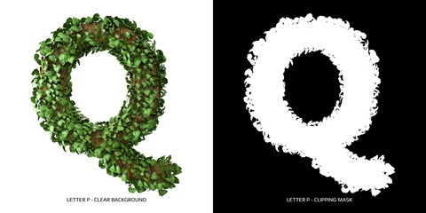 Letter Q uppercase with tree shape with leaves. 3D Illustration.