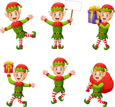 Set of elves kids cartoon character isolated on white background. Vector illustration
