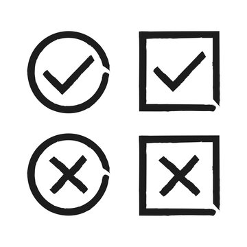 Check mark isolated hand drawn button for concept design. Check list button sign. Vector check mark icon set symbol. Checklist button icon. Vote symbol tick.
