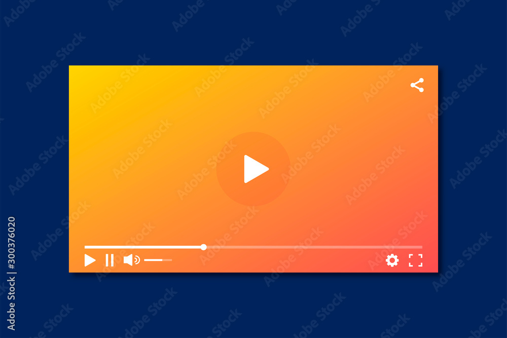 Poster modern interface video player. template for applications and web technology. blue background. screen