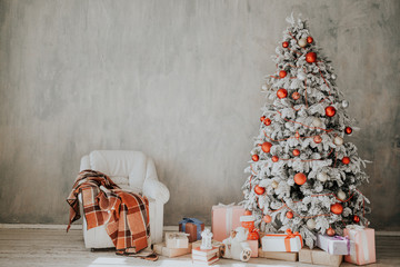 new year Christmas Home Interior White Christmas tree lights twinkle winter holiday gifts
