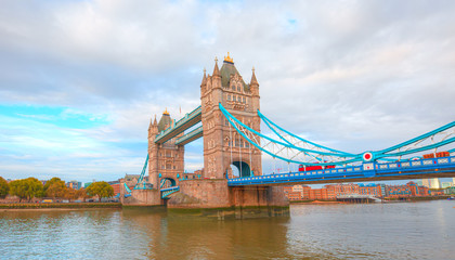 Fototapeta na wymiar Tower Bridge and Tower of London on Thames river - London England