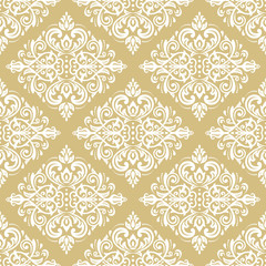 Classic seamless vector light golden and white pattern. Damask orient ornament. Classic vintage background. Orient ornament for fabric, wallpaper and packaging