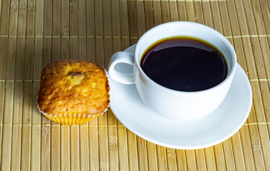 cup of coffee with cookies. Coffee is a hot drink. Concept for cafe, restaurant. Breakfast view.