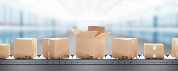 Business Logistics concept. Global business connection technology. Cardboard boxes. 3d rendering