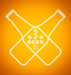 Vector template with beer bottles with hops and malt on a color background. Best drink ever. - 300378421