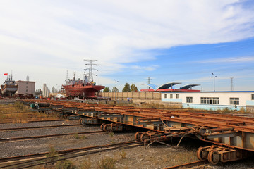 Fototapeta na wymiar rail car in a shipyard