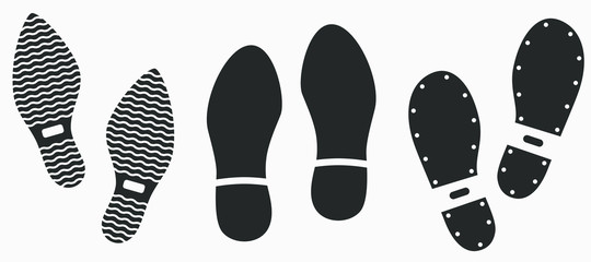 Human footwear footprints icon set isolated on white. Vector illustration