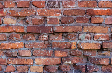 Old vintage light red and brown brick material texture retro wall background.