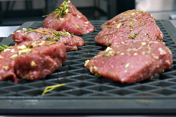 seasoned marinated beef steak  before cooking