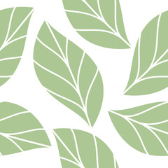 Soft Green Leaves  Seamless Repeating Pattern Isolated Vector Illustration