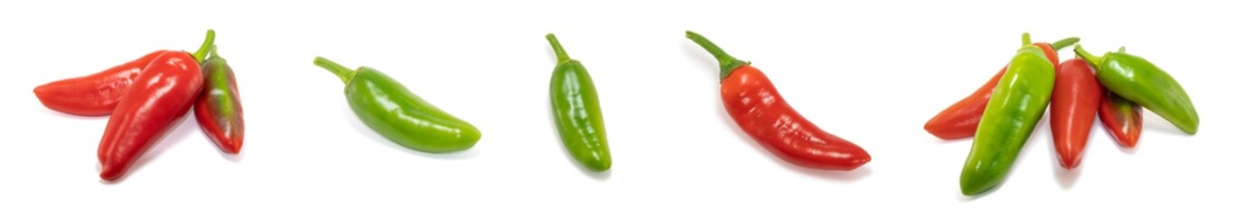 peppers grean and red on white background