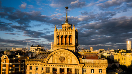 Fototapeta premium Aerial view of kiev Building in the style of the Soviet Empire, built during the Soviet era. Kiev,