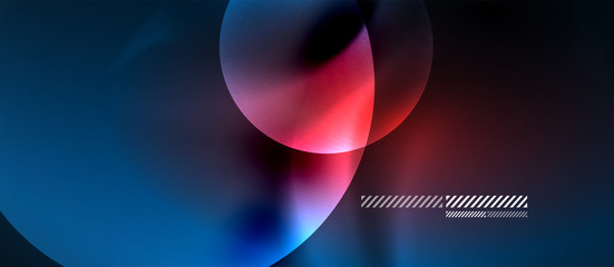 Glowing neon transparent bubbles background. Techno modern circles in dark space.