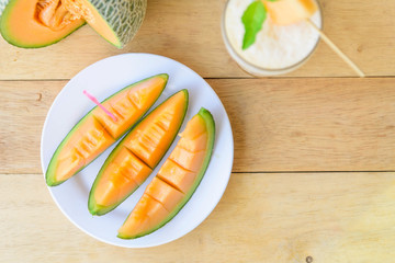 Fresh Orange melon in dish 