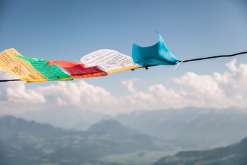 Tibetan flags in the summit of Untersberg mountain, Austria