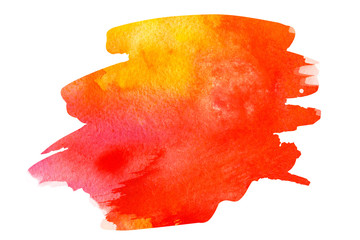 Abstract orange yellow red watercolor textured background on a white isolated background