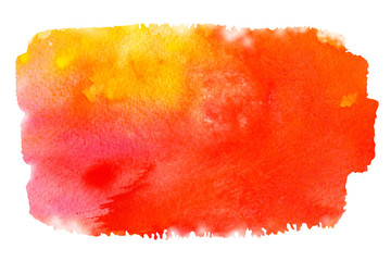Abstract orange yellow red watercolor textured background on a white isolated background