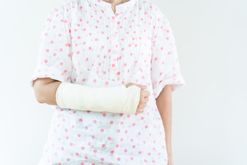 Adult Asian woman broken arm from accident