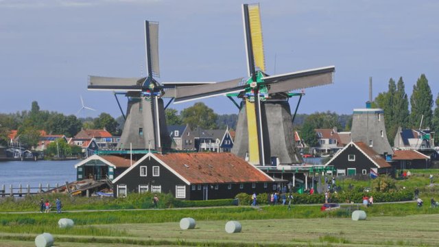 Dutch windmills in Netherlands closeup footage