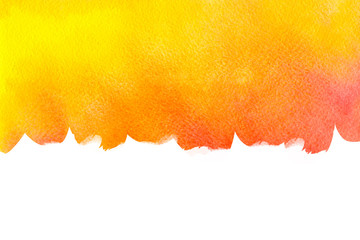 Abstract orange yellow red watercolor textured background on a white isolated background