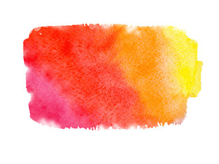 Abstract orange yellow red pink watercolor textured background on a white isolated background