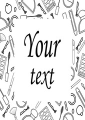 White frame with beauty products pattern in black lines