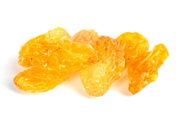Yellow sultanas raisins isolated on white background