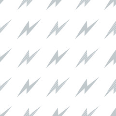 Seamless pattern with gray lightning on a white background in the hand drawn style. Superhero lightning background for baby fabric, textile, Wallpaper, wrapping paper. Vector stock illustration