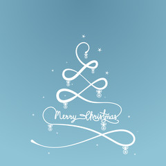 Merry Christmas Decorated Tree with Lettering and Stars