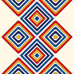 Bright ethnic seamless border on white background. Pattern with symmetric geometric ornament.