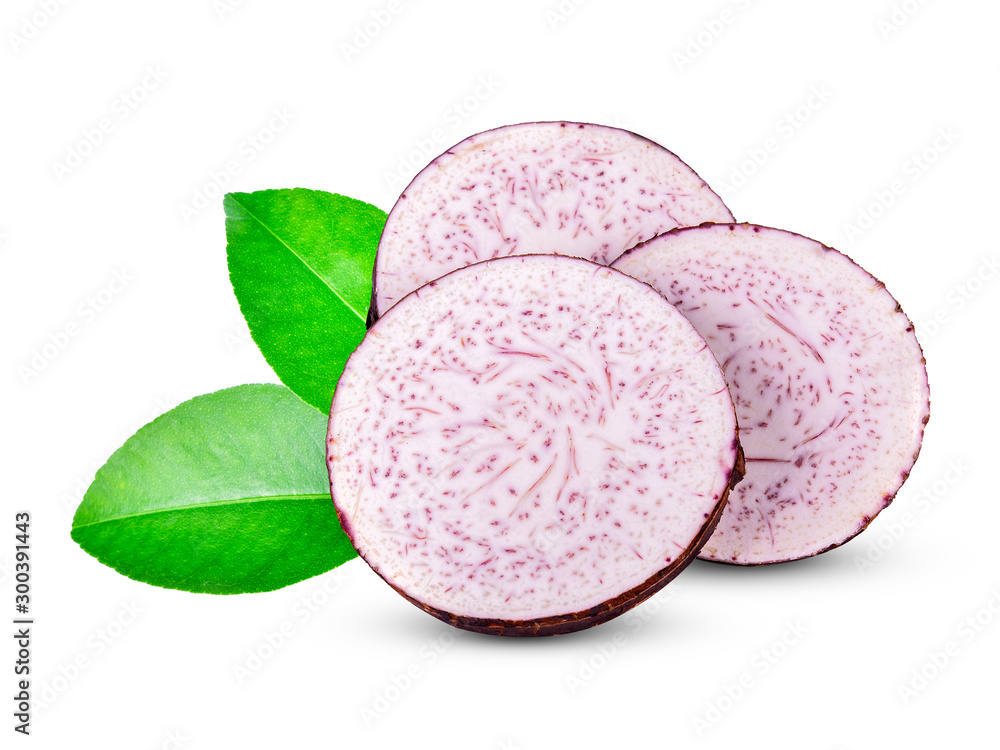 Poster sliced of taro isolated on white background