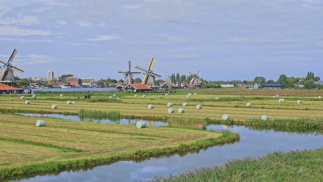 Dutch windmills in Netherlands closeup footage