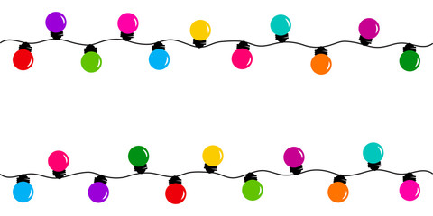 Holiday decoration garland, colorful light bulbs, space for your text. Vector  illustration
